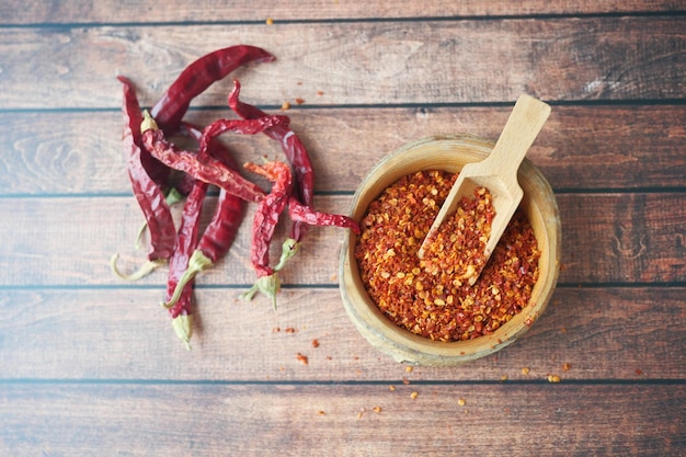 Des flocons de piment dans un bol sur la table