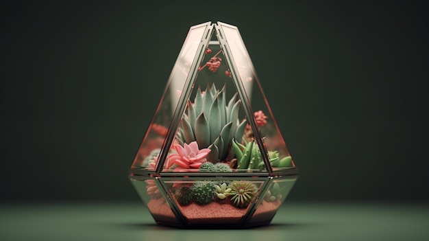 Florarium en verre géométrique avec des plantes succulentes
