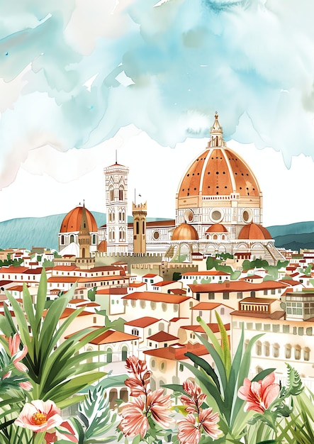 Florence Italie La cathédrale de Florence Duomo paysage aquarelle modèle d'invitation de mariage