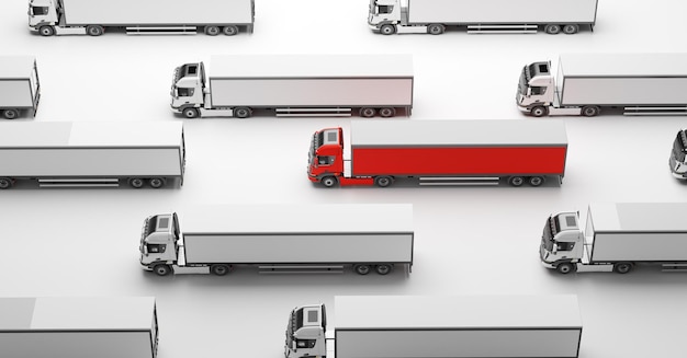 Flotte de nouveaux camions lourds avec une illustration 3D sélectionnée de l'industrie du transport maritime