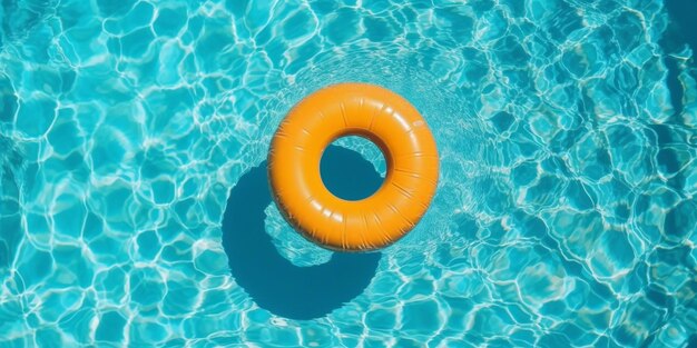 Un flotteur orange dans une piscine avec un cercle au milieu.