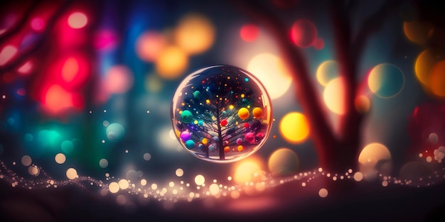 Flou de couleur abstraite boule de décoration et guirlande lumineuse sur l'arbre de Noël avec fond clair bokeh vacances d'hiver ai générative saisonnière