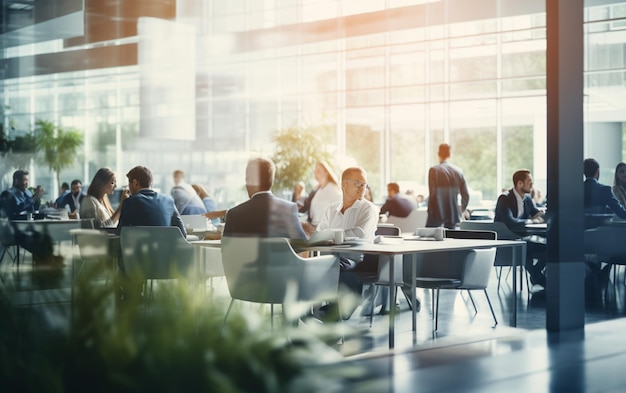 Flou doux de personnes se réunissant à table des gens d'affaires parlant dans un bureau moderne