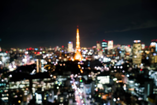 Photo flou tokyo city skyline dans la nuit