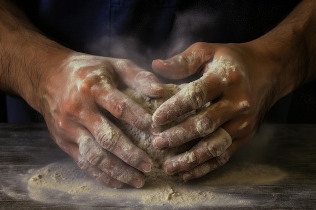 Flourdusted mains pétrissant la pâte de pâtes crues créée avec générative ai