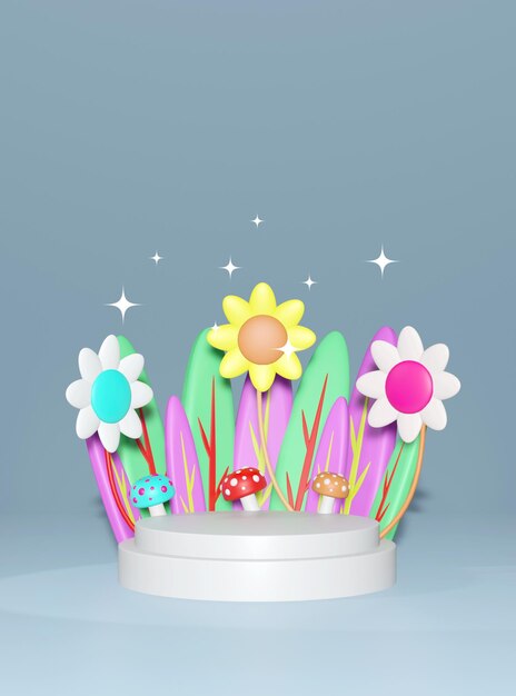 Flower Podium Illustration 3D Conception de médias sociaux