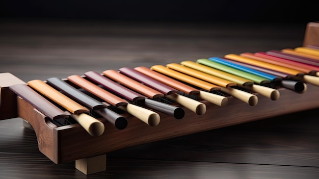 Une flûte de pan en bois avec différentes couleurs de flûte de pan.