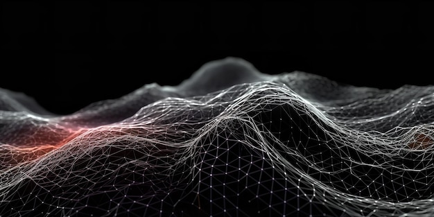 Flux de chaînes entrelacées dans un champ de big data Une représentation 3D du cyberespace vacillant Ai générative