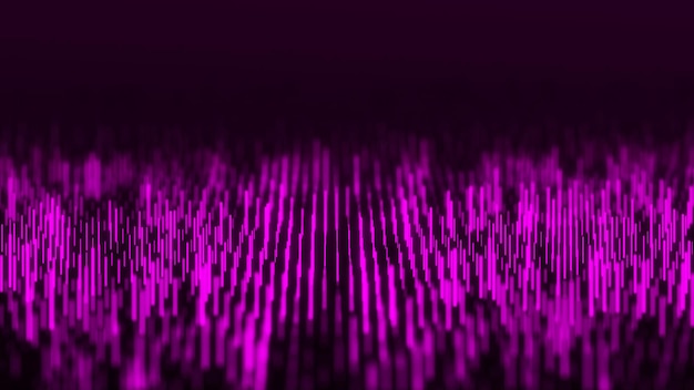 Flux d'onde dynamique abstrait de lignes verticales bleues sur fond violet Concept d'arrière-plan d'onde numérique Visualisation de données volumineuses Rendu 3D