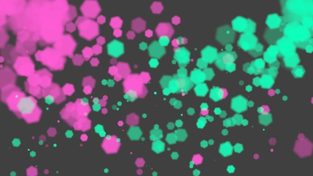 Fly bokeh abstrait violet et vert et particules sur fond brillant. Modèle de style d'illustration 3d de luxe et élégant pour le thème des vacances d'hiver Bonne année et joyeux Noël