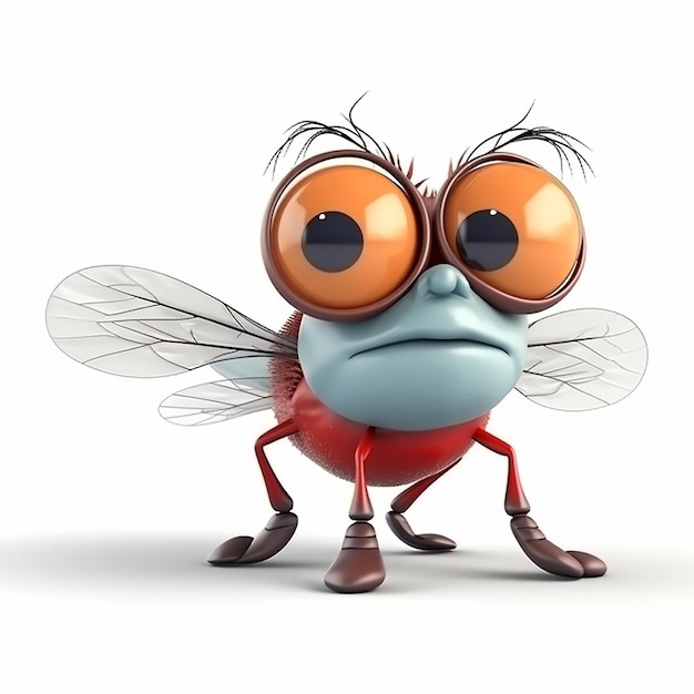 Fly drôle mignon dessins animés insectes illustration 3D sur fond blanc avatar créatif