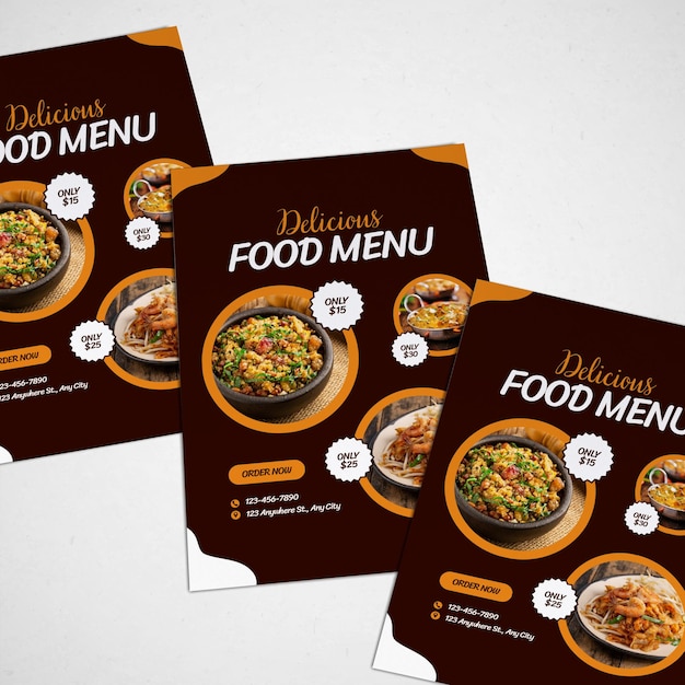 Flyer du menu de la nourriture délicieuse