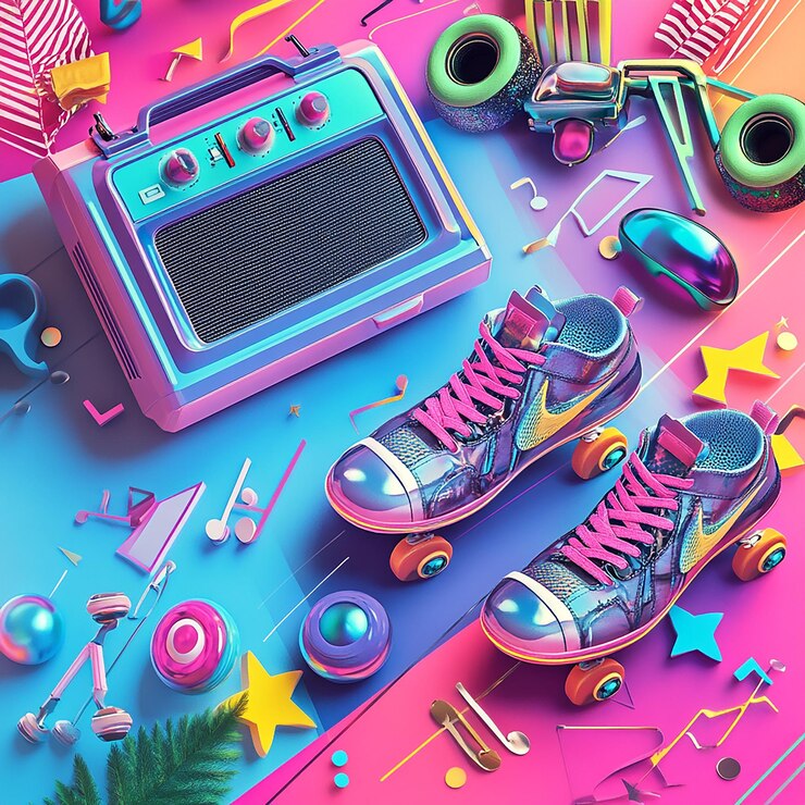 Photo flyer de fête de bloc à thème rétro avec des couleurs néon modèle psd