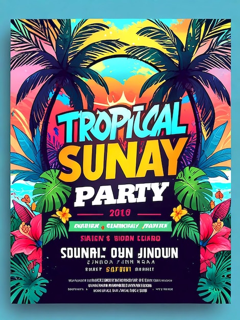 Photo flyer de fête du dimanche vibrant bannière d'été design d'invitation à une fête de plage amusante
