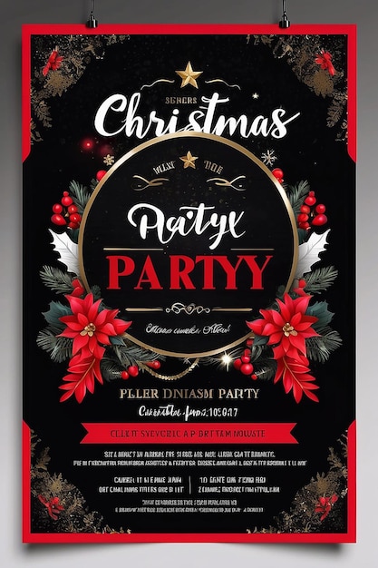 Flyer rouge et noir de la fête de Noël