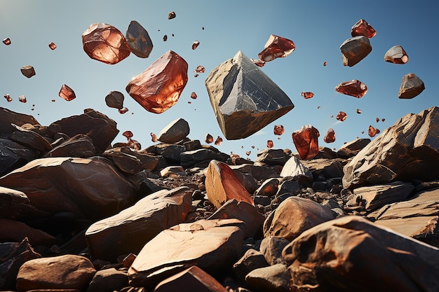 Flying Rocks, cailloux poussiéreux sur fond clair