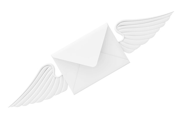 Flying White Enveloppe Lettre avec aile sur fond blanc. Rendu 3D