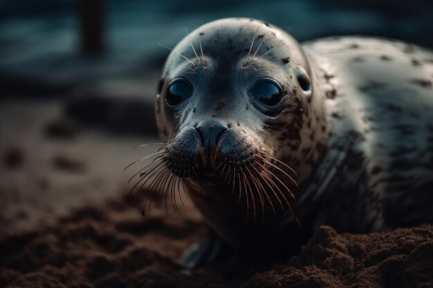 Photo foca à fourrure mouillée sur la plage ai générative