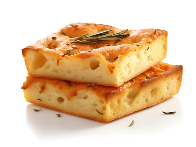 Focaccia sur fond blanc en gros plan Ai Génératif