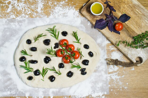 Focaccia. fond en bois