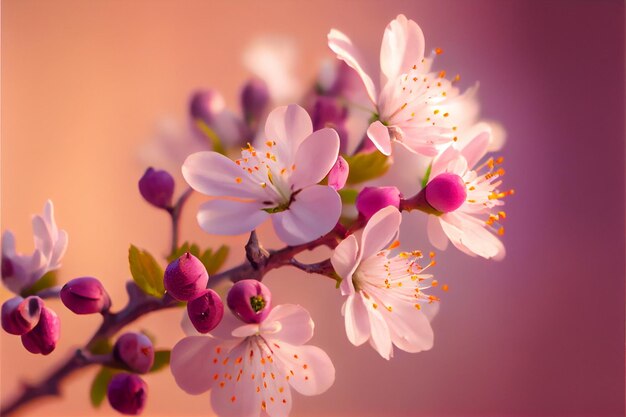 Focus de belles branches de fleurs sur l'arbre généré par l'IA