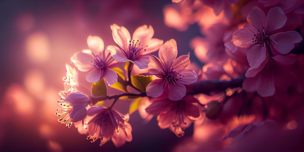 Focus sur de belles branches de panorama de fleurs de printemps sur l'arbre généré par l'IA