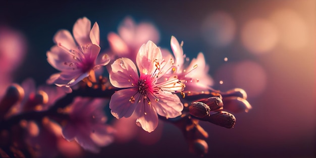 Focus sur de belles branches de panorama de fleurs de printemps sur l'arbre généré par l'IA