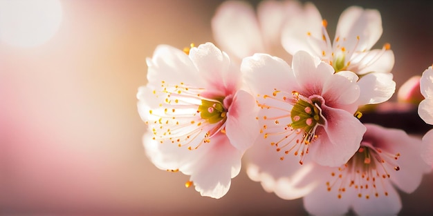 Focus sur de belles branches de panorama de fleurs de printemps sur l'arbre généré par l'IA