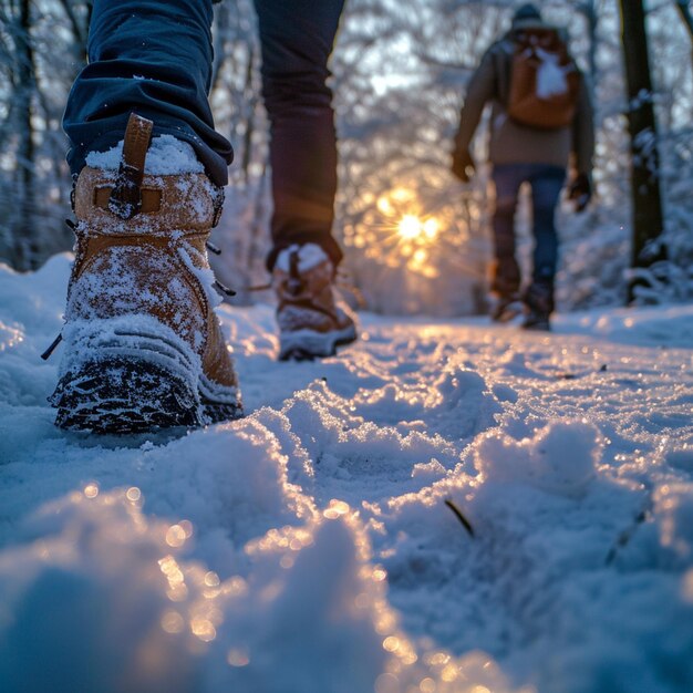 Photo focus gelé amateurs de photographie d'hiver sur un sentier enneigé pour les médias sociaux