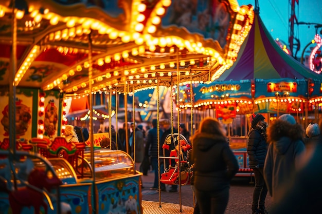 Photo foire communautaire du jour des présidents une scène vibrante capturant une foire communautaire avec des manèges de carnaval