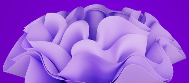 Fond 3d abstrait en couches Forme de fleur Textile ondulé violet pour la conception de mode moder Rendu 3d réaliste de haute qualité