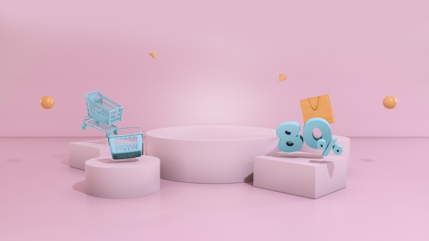 fond 3d affichage vide avec 80 pour cent vente fond pinky et bleu