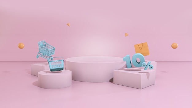 fond 3d affichage vide avec fond de vente 10 pour cent pinky et bleu