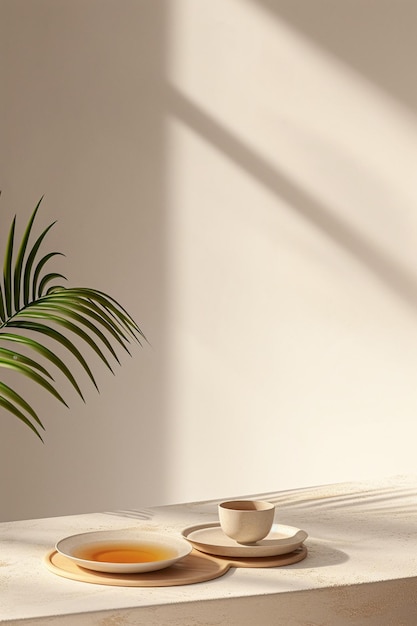 un fond 3D avec un décor minimaliste de thé à base de plantes