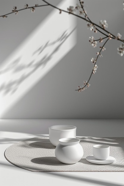 un fond 3D avec un décor minimaliste de thé à base de plantes