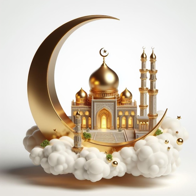 Fond 3D gratuit du ramadan avec palais et nuages