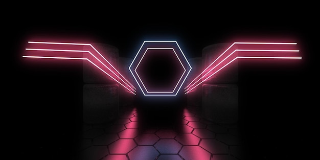 Fond abstrait 3D avec des néons construction de l'espace du tunnel au néon illustration 3d
