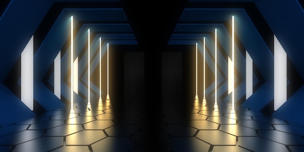 Fond abstrait 3D avec des néons construction de l'espace du tunnel au néon illustration 3d