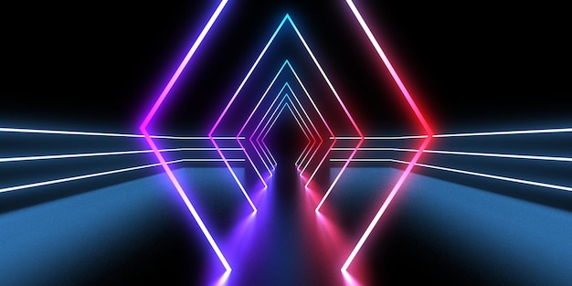 Fond abstrait 3D avec des néons construction de l'espace du tunnel au néon illustration 3d