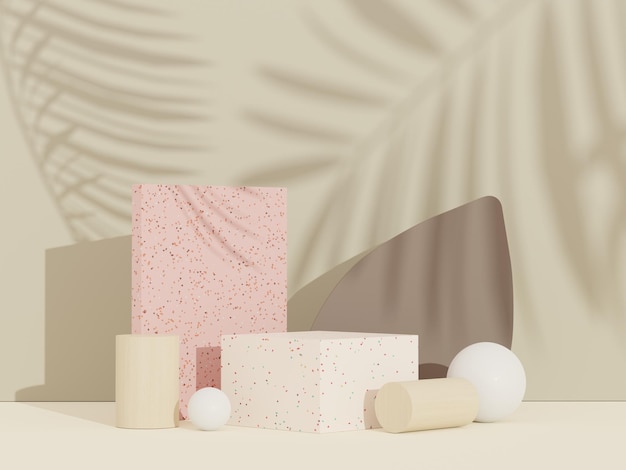 Fond abstrait 3D Podium de terrazzo pour la présentation de produits et la publicité de marque avec ombre de congé. Scène vide pour maquette.