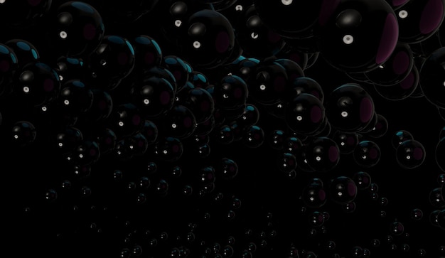 Fond abstrait 3d de sphères brillantes noires.