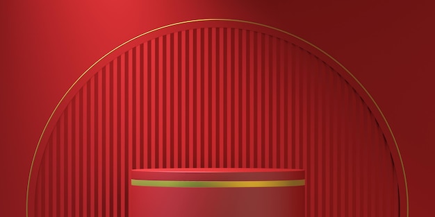 Fond abstrait 3d style chinois avec maquette de podium de produit sur fond rouge, illustration de rendu 3d