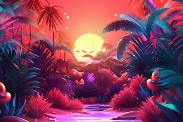 Fond abstrait 3D sur le thème tropical brillant