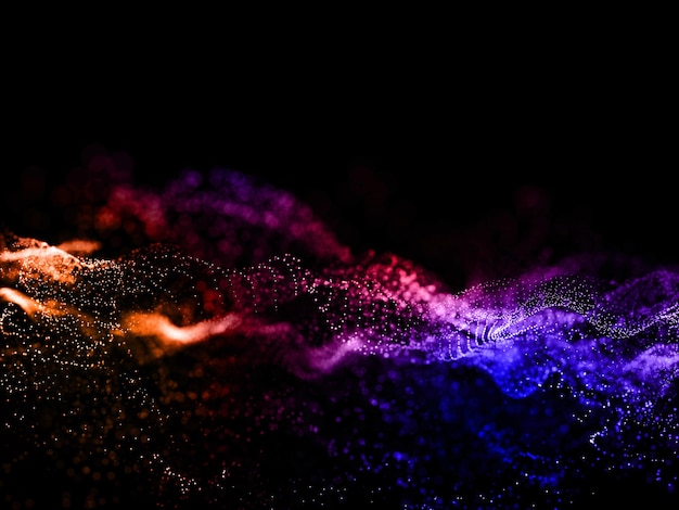 Photo fond abstrait 3d avec des vagues fluides de particules aux couleurs de l'arc-en-ciel