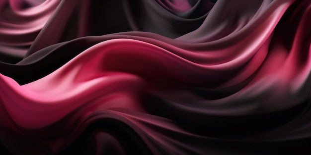 Fond abstrait avec 3D Wave noir et rose Gradient Silk Fabric Generative Ai