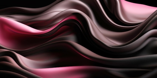 Fond abstrait avec 3D Wave noir et rose Gradient Silk Fabric Generative Ai