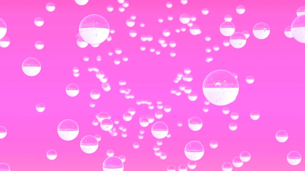 Fond abstrait de bulles 3d Sphères de verre transparent ou gouttes sur fond rose Cosmétiques