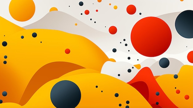 un fond abstrait coloré avec des points noirs rouges et jaunes
