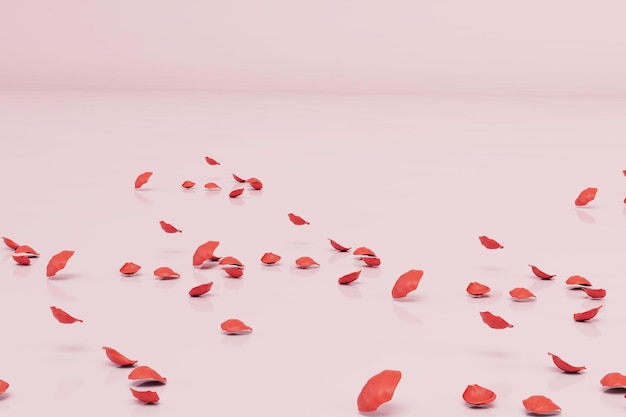 Un fond abstrait composé de motifs de pétales de rose rouges sur un fond pastel copier coller