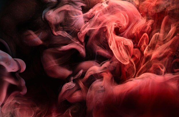 Fond abstrait d'encre noire rouge Toile de fond de peinture acrylique pour les cosmétiques de narguilé de parfum Nuages de fumée mystérieux brouillard coloré
